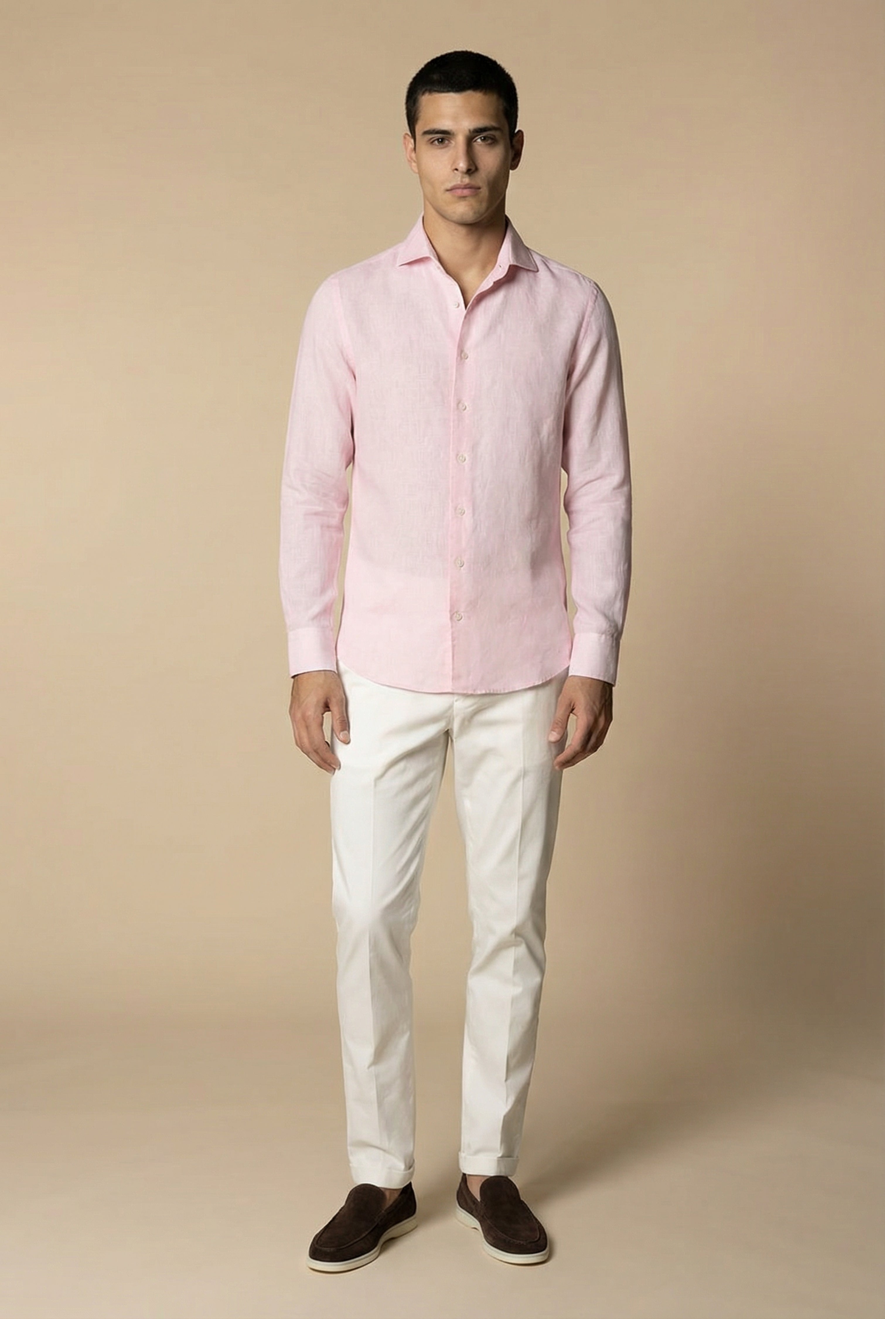 Long Sleeve Linen Shirt Pink