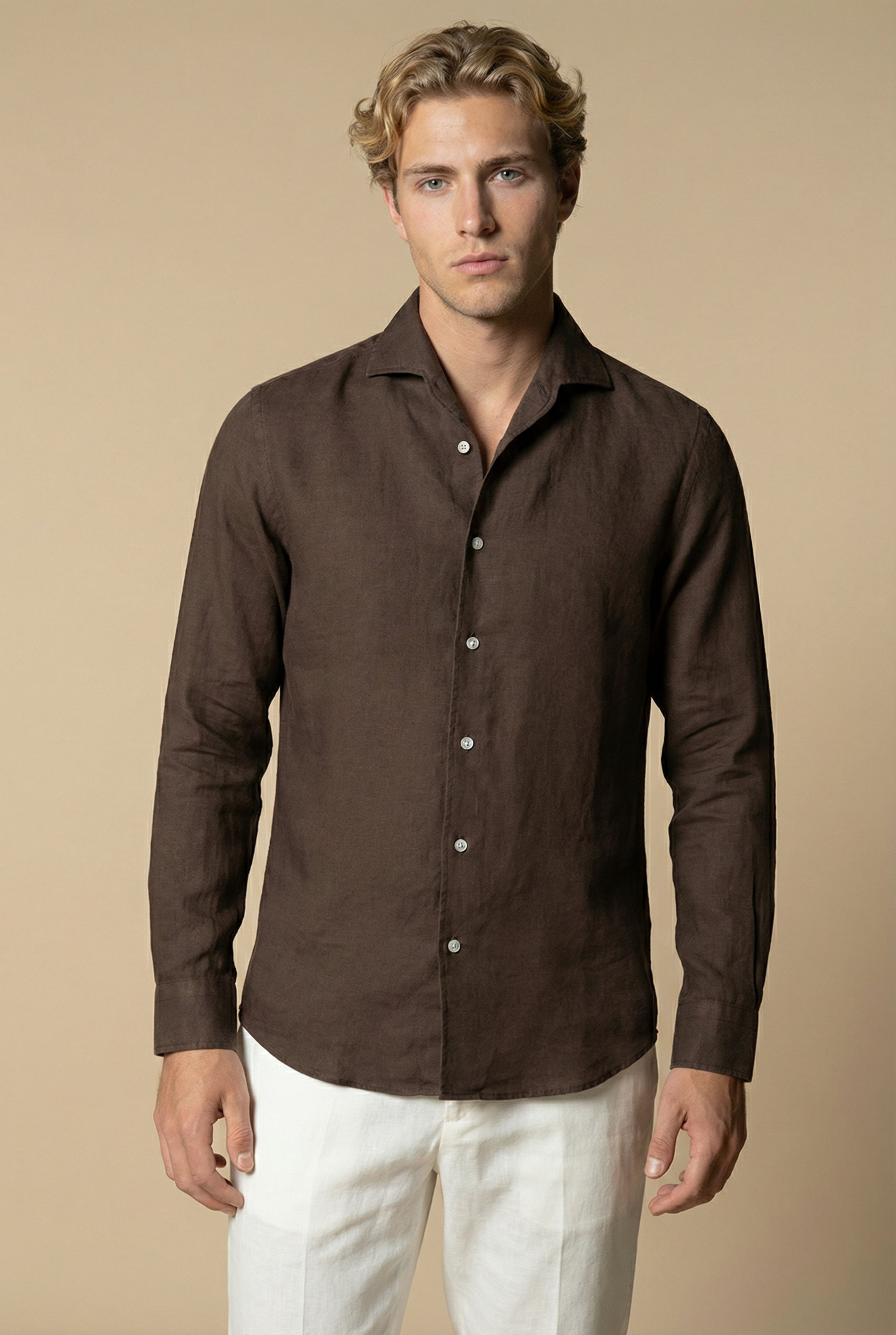 Long Sleeve Linen Shirt Dark Brown