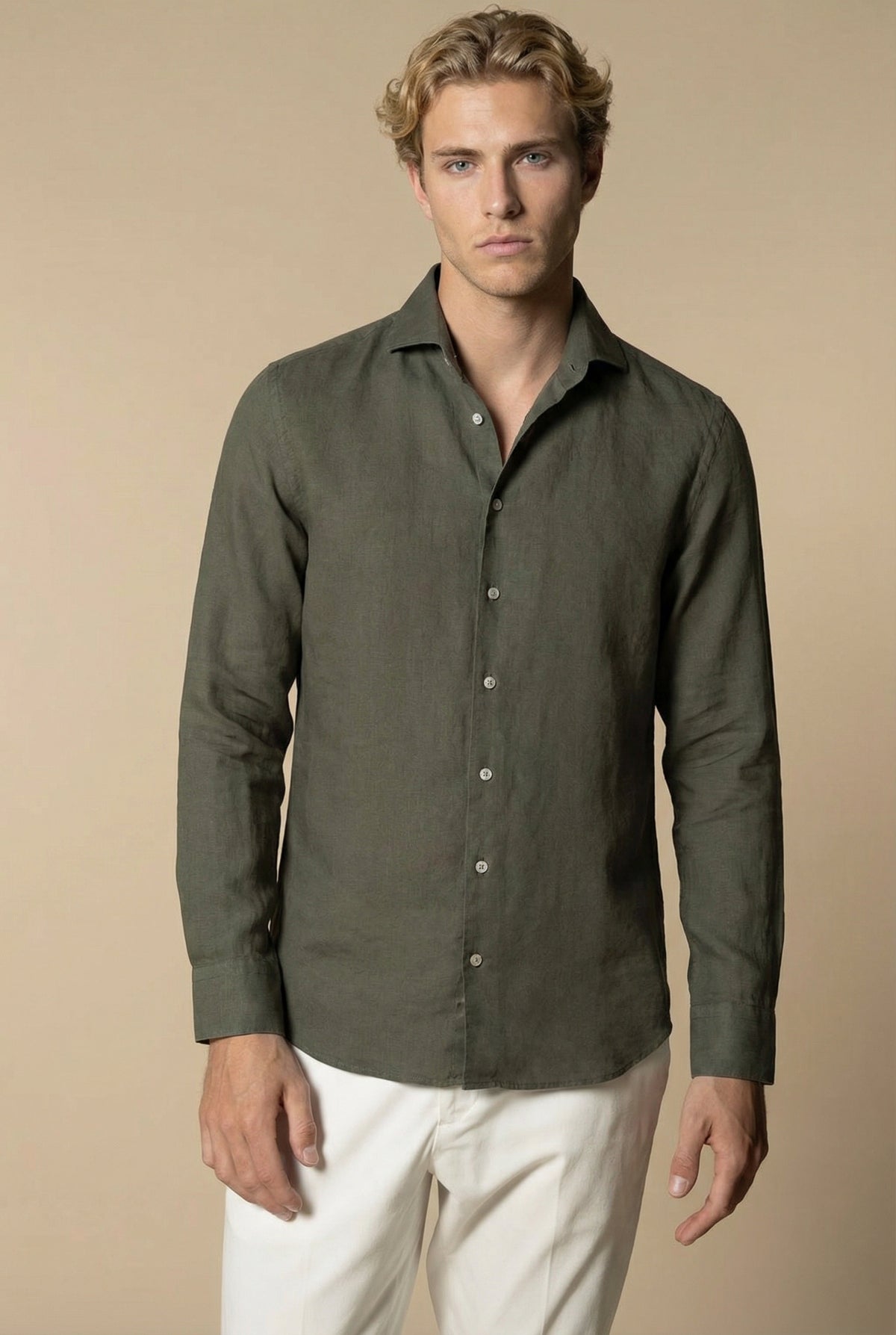 Long Sleeve Linen Shirt Olive