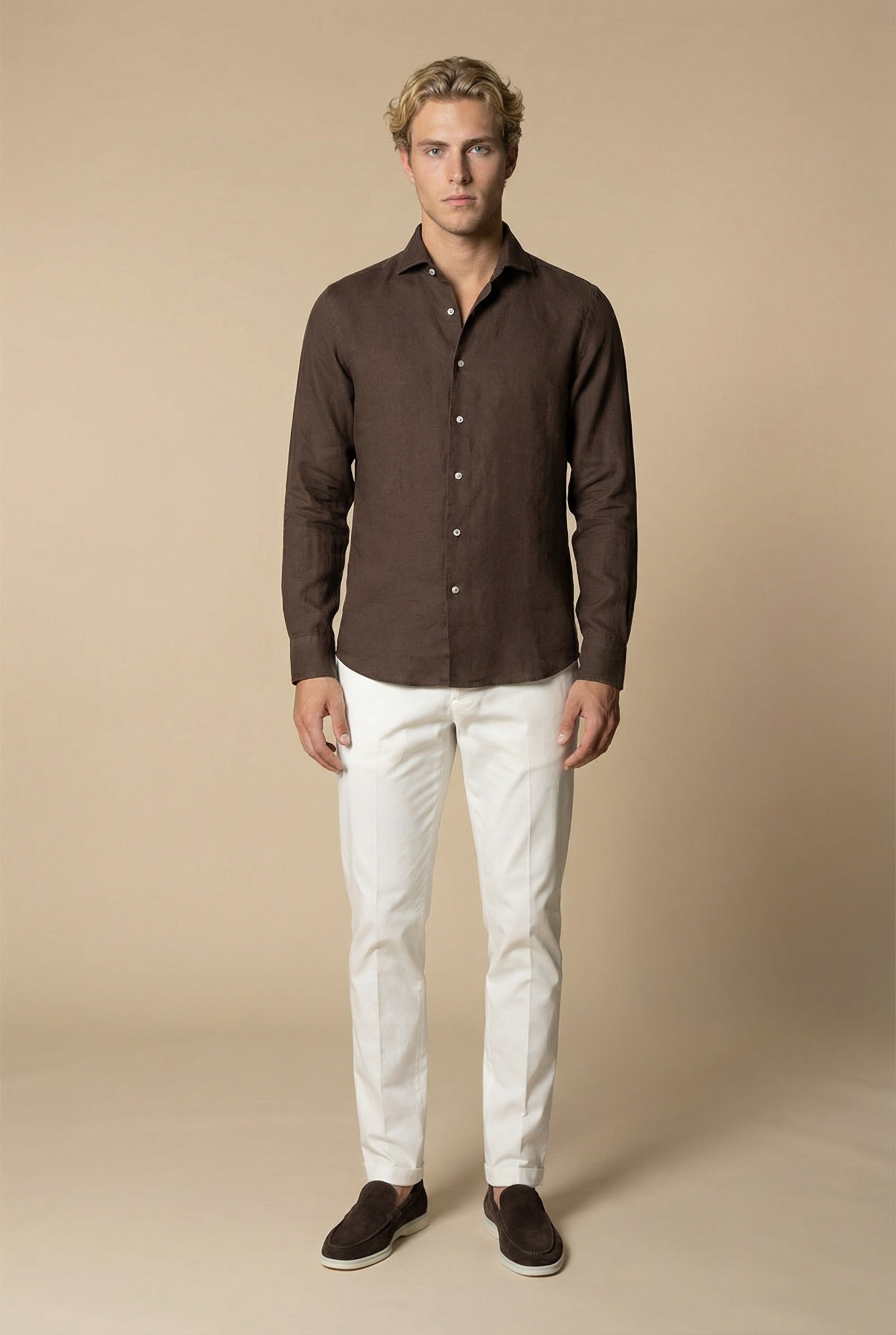 Long Sleeve Linen Shirt Dark Brown