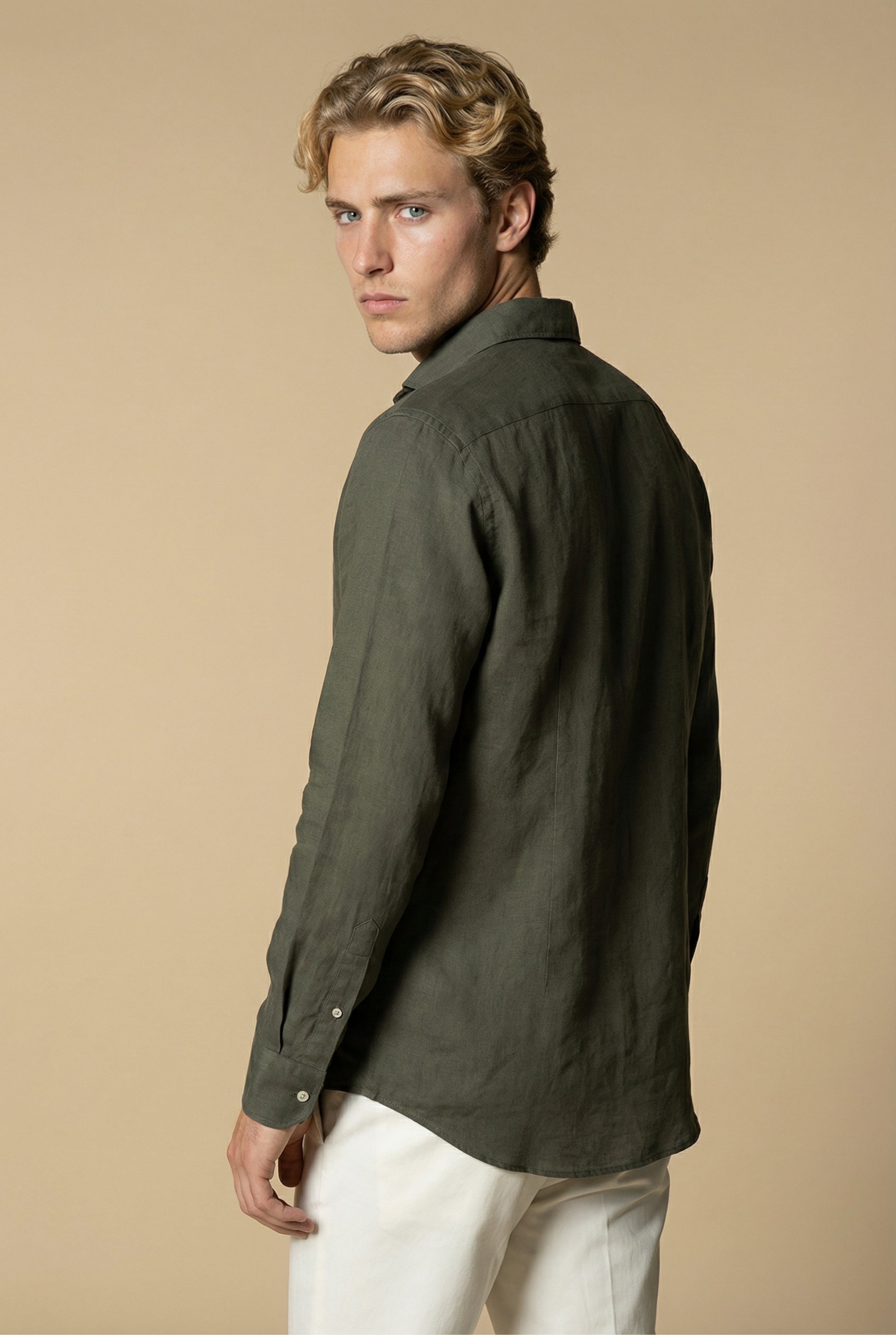 Long Sleeve Linen Shirt Olive