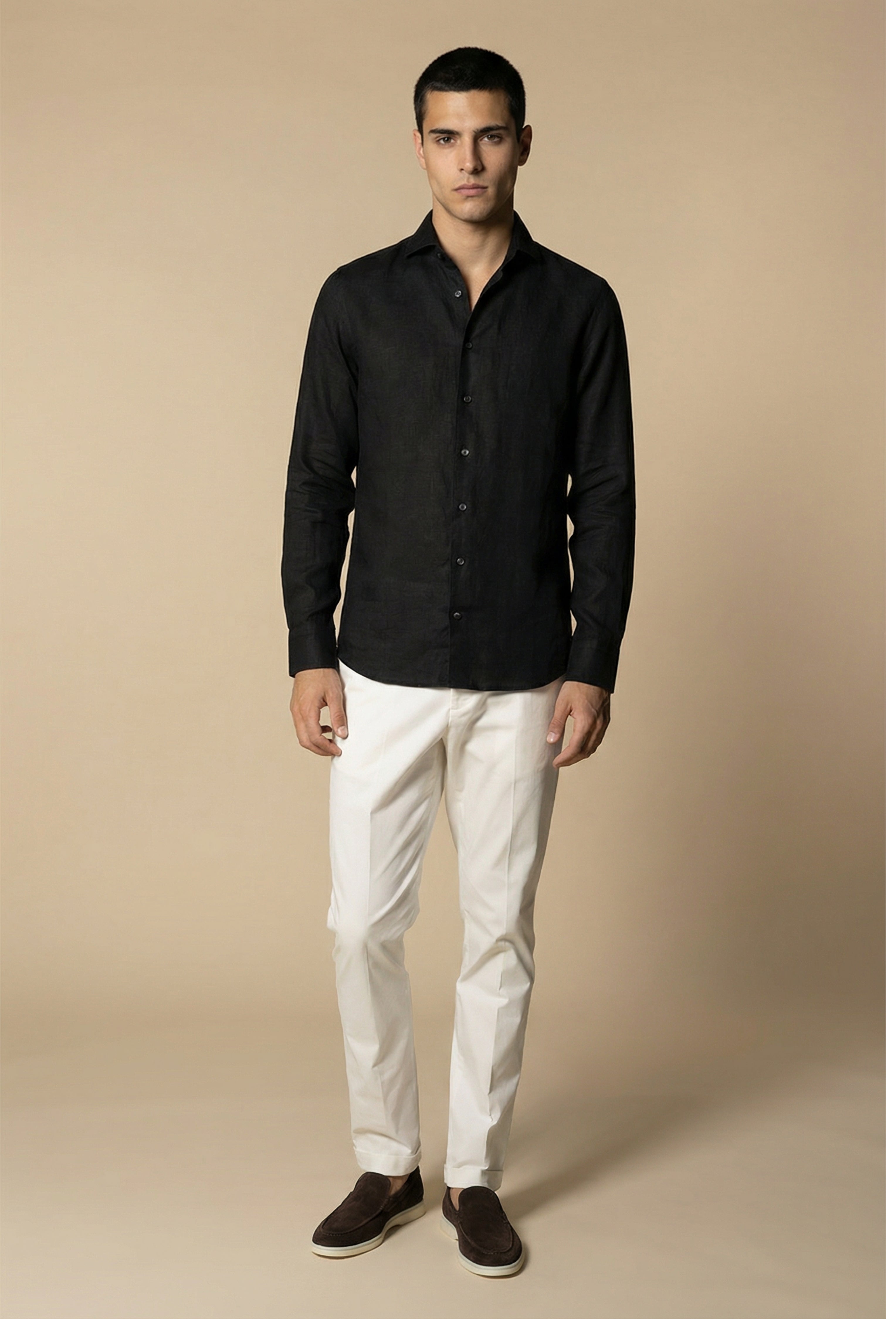 Long Sleeve Linen Shirt Black