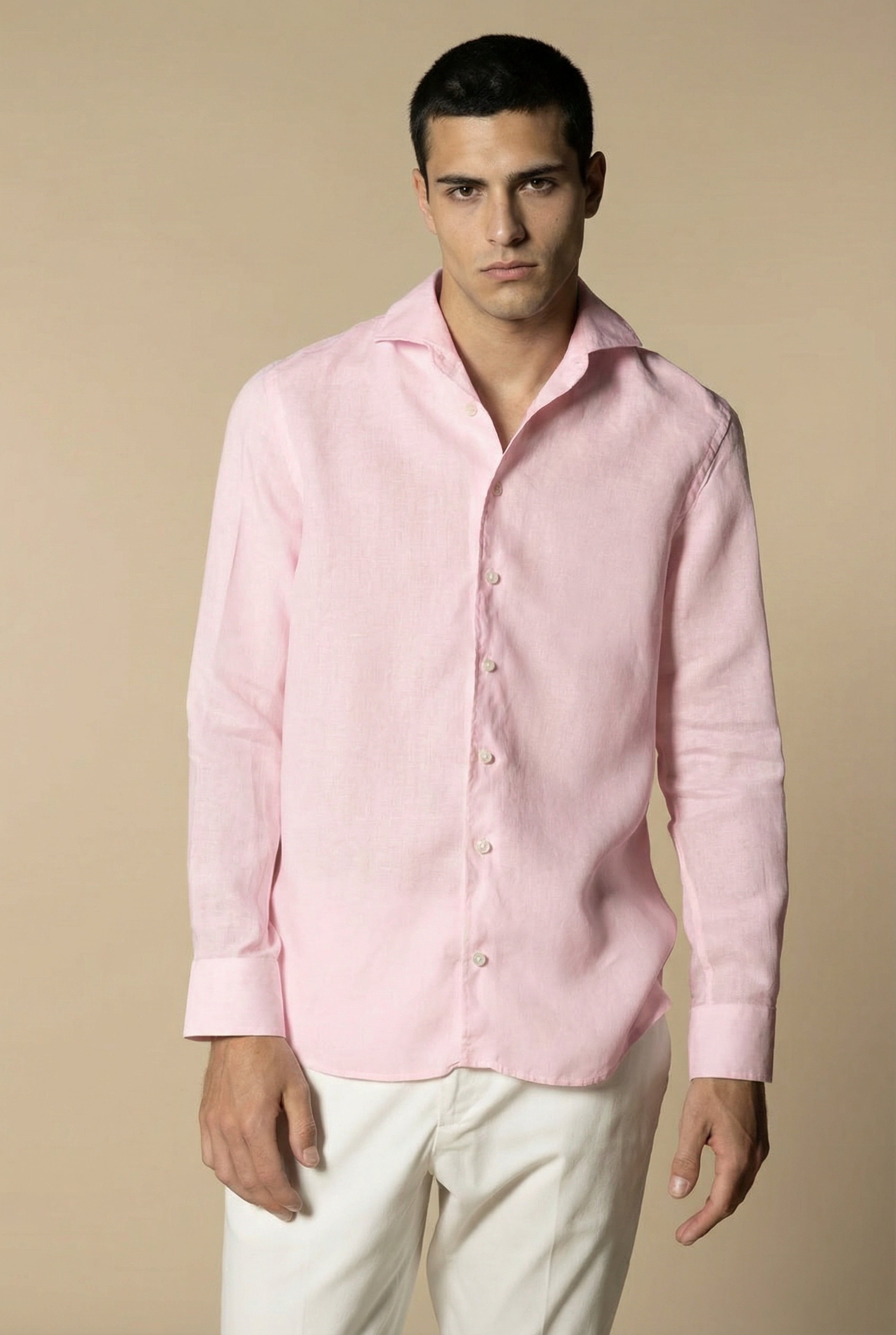 Long Sleeve Linen Shirt Pink