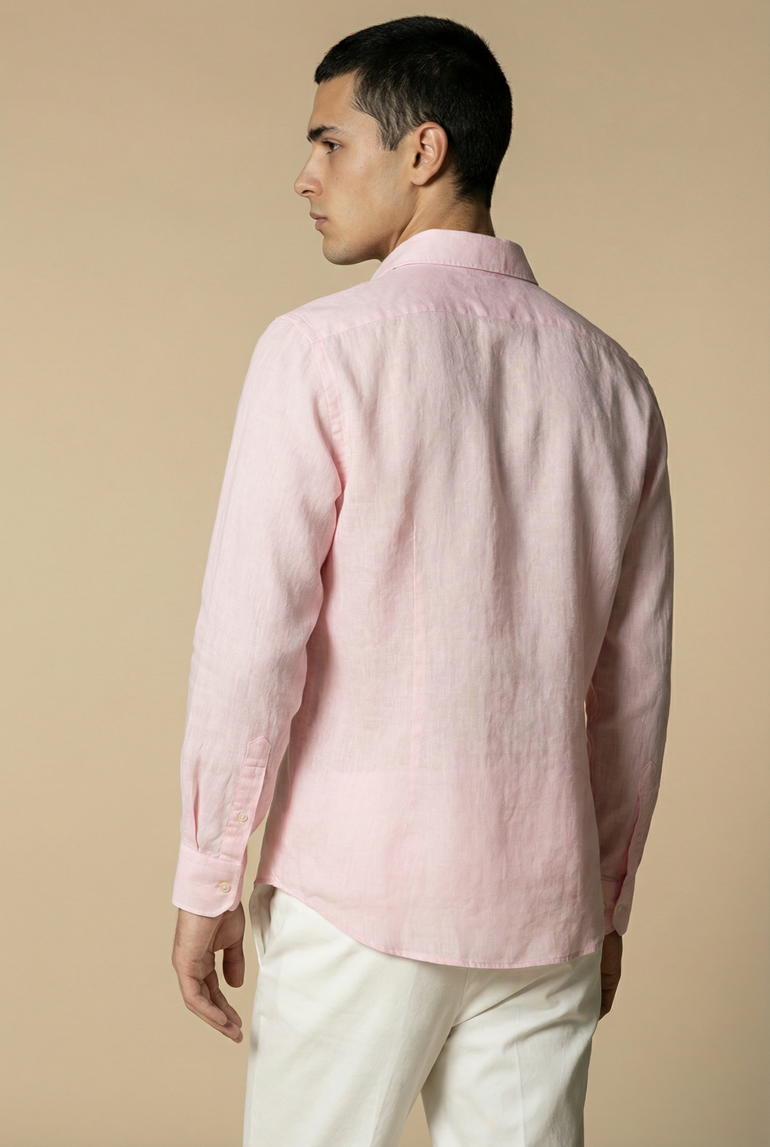 Long Sleeve Linen Shirt Pink