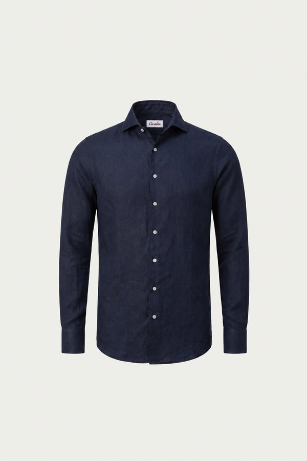 Long Sleeve Linen Shirt Navy