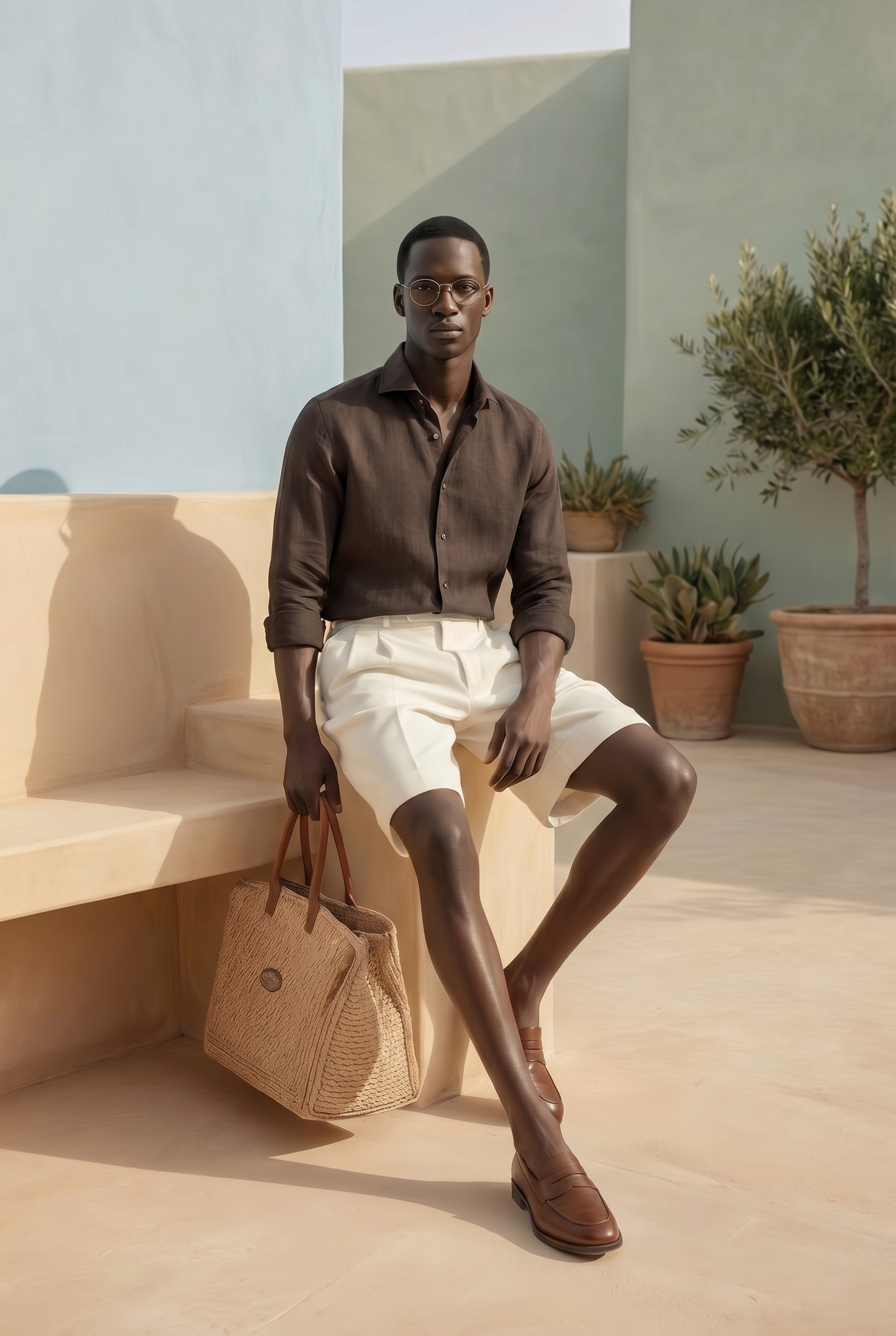 Long Sleeve Linen Shirt Dark Brown